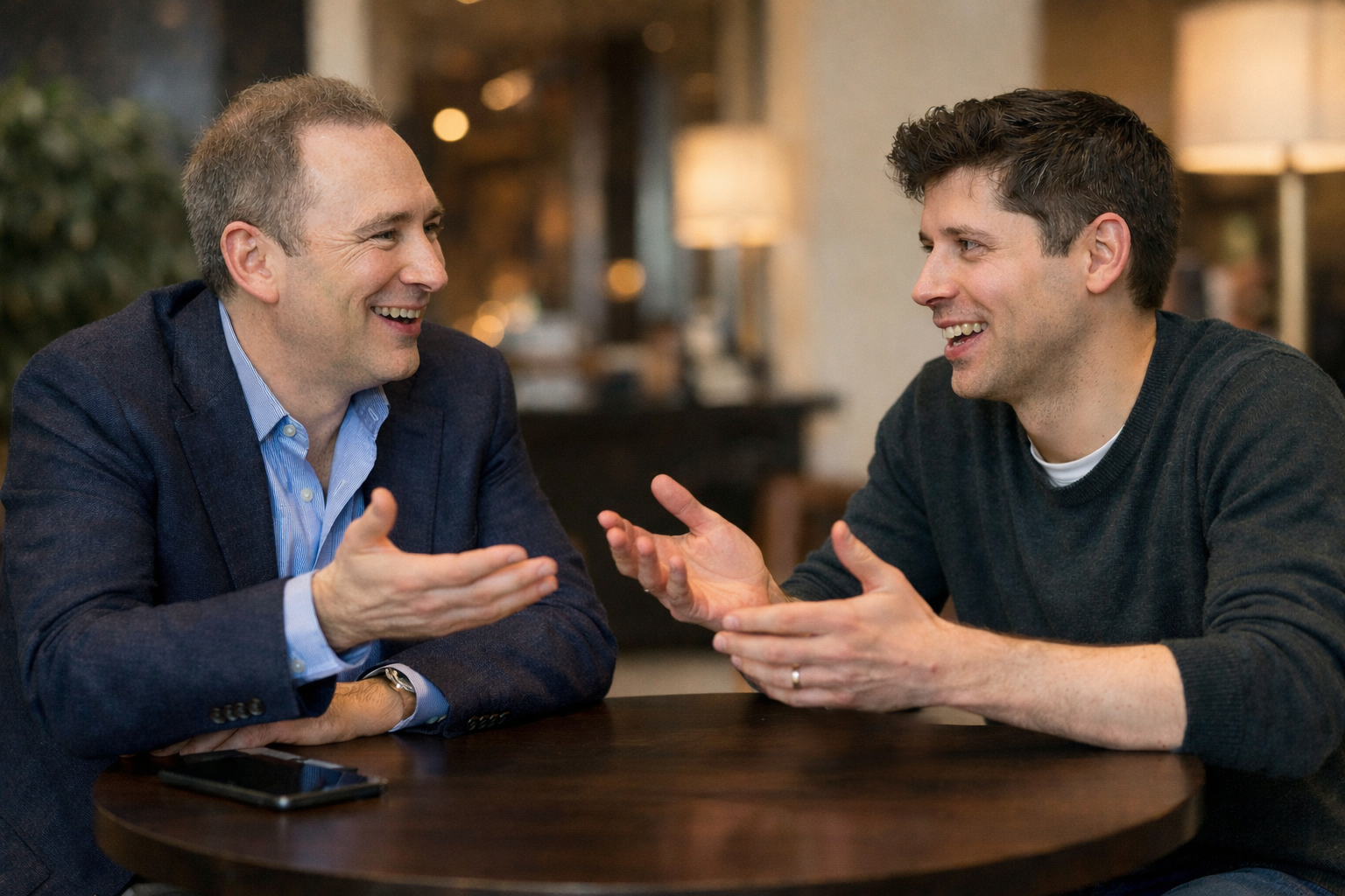 Andy Jassy, director ejecutivo de Amazon, y Sam Altman, CEO de OpenAI. (Imagen ChatGPT)